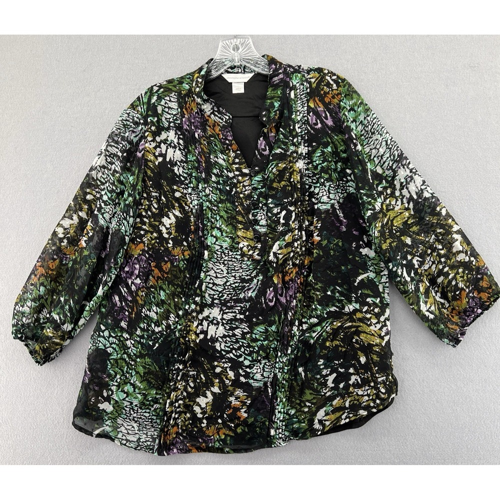 Christopher Banks Womens Spooky Colors Long Sleeve Ruffled Textured Shirt Large